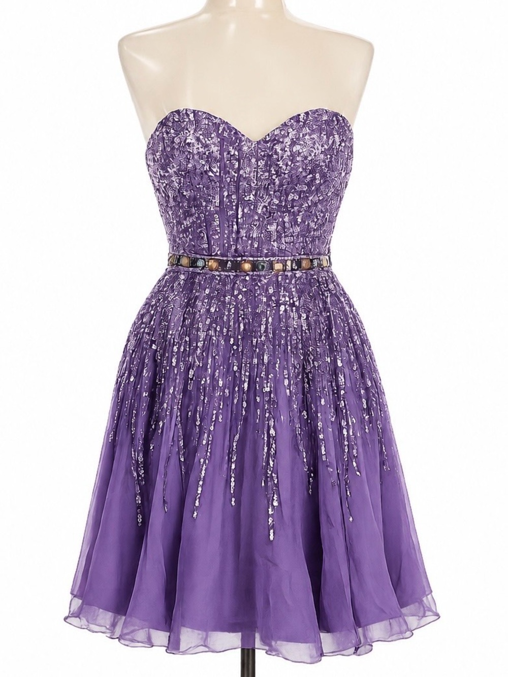 Sherri Hill Strapless Sequin Formal Purple Dress for HOCO or Prom